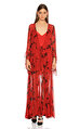 De La Vali Uzun Desenli Kırmızı Elbise