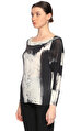 Donna Karan Desenli Krem-Siyah Bluz