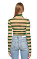 Fornarina Jeans Çizgili Boğazlı Çıtçıtlı Yeşil Altın Rengi T-Shirt