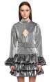 Recep Demiray Fırfırlı Mini Gümüş Rengi Elbise