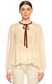 ivory Macrame Lace Chiffon Blouse Bluz