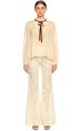 ivory Macrame Lace Chiffon Blouse Bluz