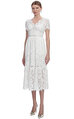 ivory Cotton Lace Diamante Trim Midi Elbise