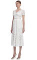 ivory Cotton Lace Diamante Trim Midi Elbise