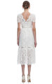 ivory Cotton Lace Diamante Trim Midi Elbise