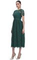 Dark Green Floral Guipure Midi Elbise
