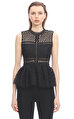Black Guipure Lace Peplum Top Bluz