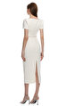 White Diamante Trim Midi Elbise