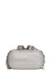 Silver Embellished Bow Clutch Çanta