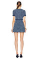 Textured Denim Short Sleeve Mini Elbise