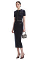 Navy Embellished Knit Midi Etek