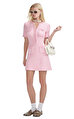Pink Textured Knit Mini Elbise