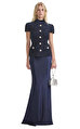 Navy Metallic Boucle Maxi Elbise