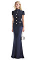 Navy Metallic Boucle Maxi Elbise