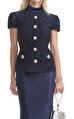 Navy Metallic Boucle Maxi Elbise