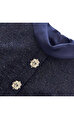 Navy Metallic Boucle Maxi Elbise