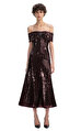 Brown Sequin Off Shoulder Midi Elbise