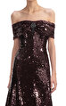 Brown Sequin Off Shoulder Midi Elbise