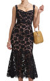 Black Fine Lace Midi Elbise