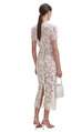 Cream Fine Lace Pearl Midi Elbise
