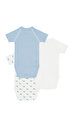 Kısa Kollu Baskılı Pamuklu  Bebek Body Seti 3' lü