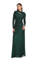 Green Rhinestone Mesh Cut Out Maxi Elbise