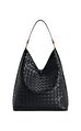 Siyah Aria Dokuma Detaylı Vegan Deri Omuz Çantası 